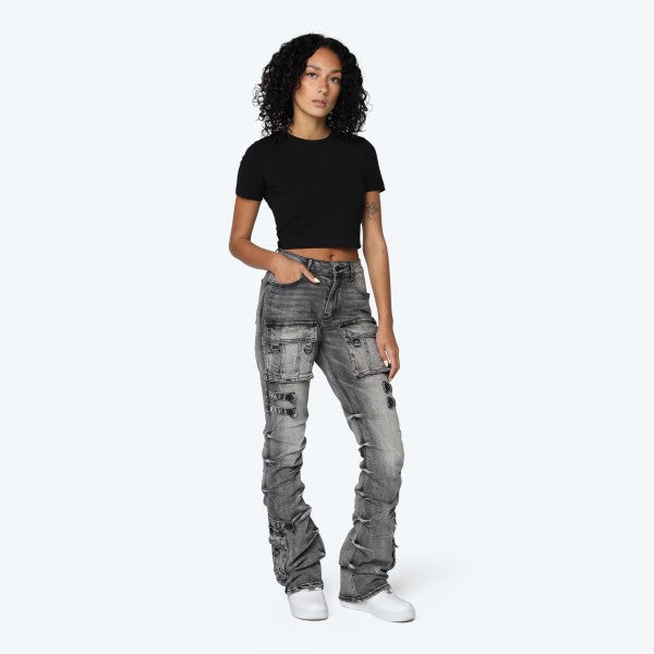 Bri Black-Wash Stacked Jeans