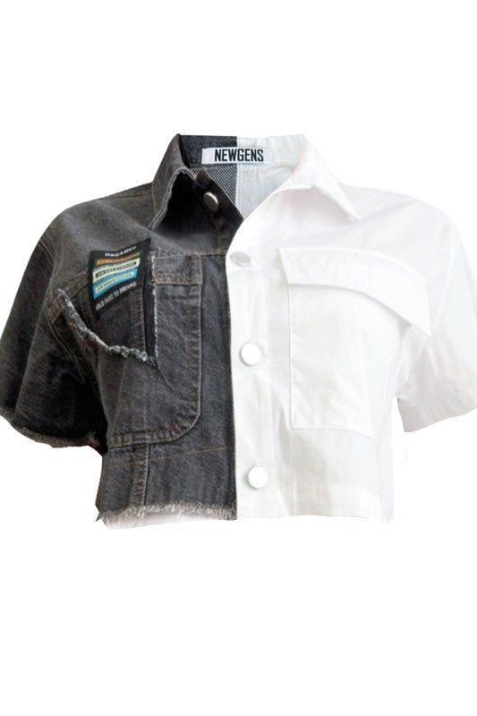 Half Denim Buttown-Up Top