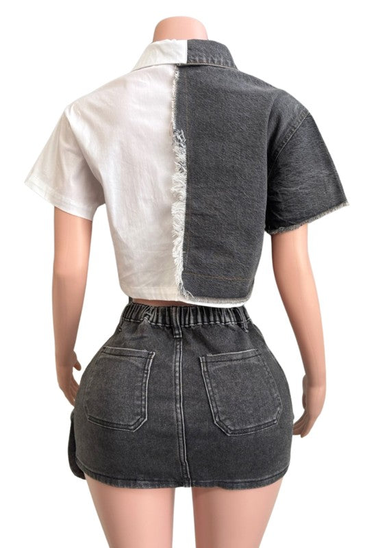 Half Denim Buttown-Up Top