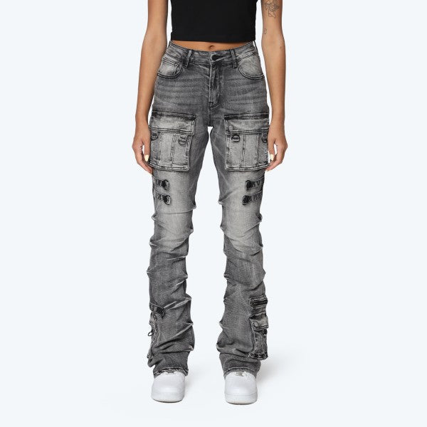 Bri Black-Wash Stacked Jeans