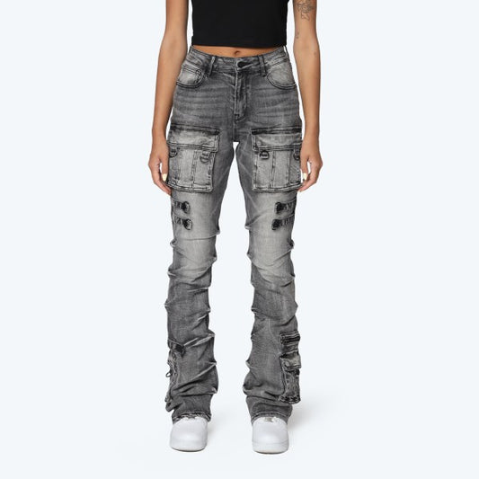 Bri Black-Wash Stacked Jeans