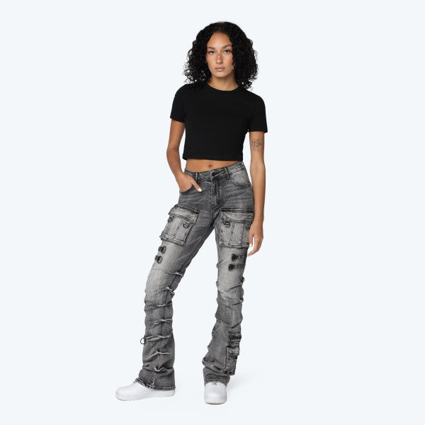 Bri Black-Wash Stacked Jeans