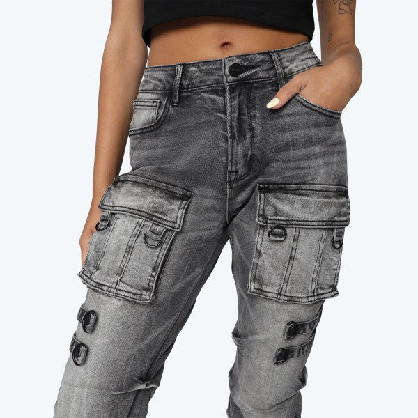 Bri Black-Wash Stacked Jeans