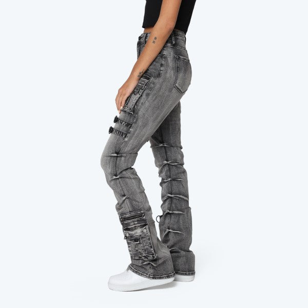 Bri Black-Wash Stacked Jeans