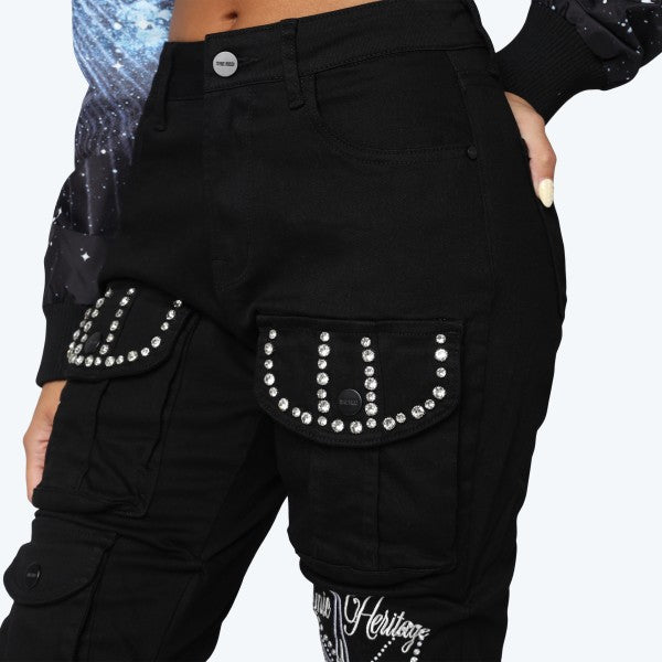 Aliyah Rhinestone Stacked Jeans