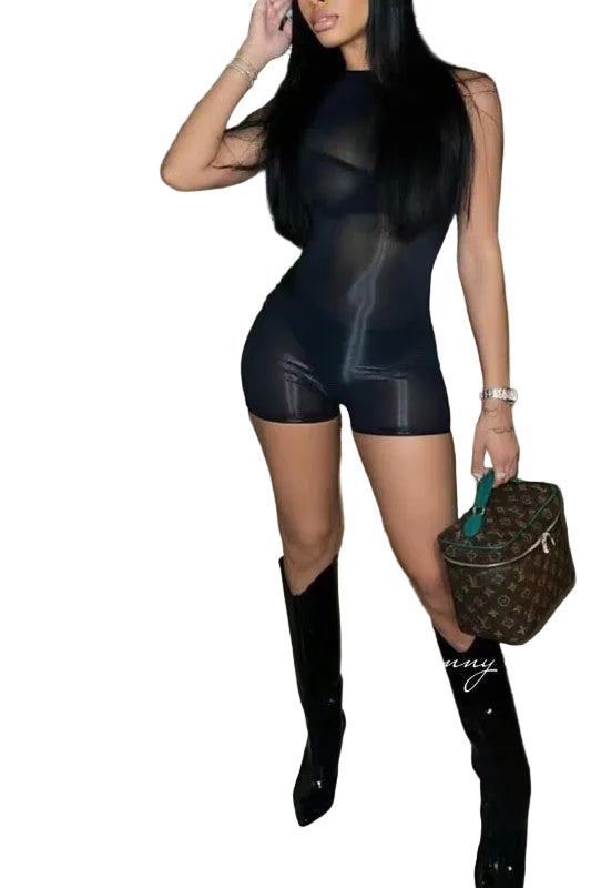 Sleeveless Sheer Mesh Romper
