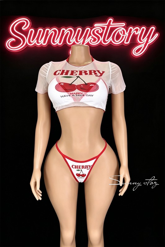 Cherry Print Bikini 3 Piece Set