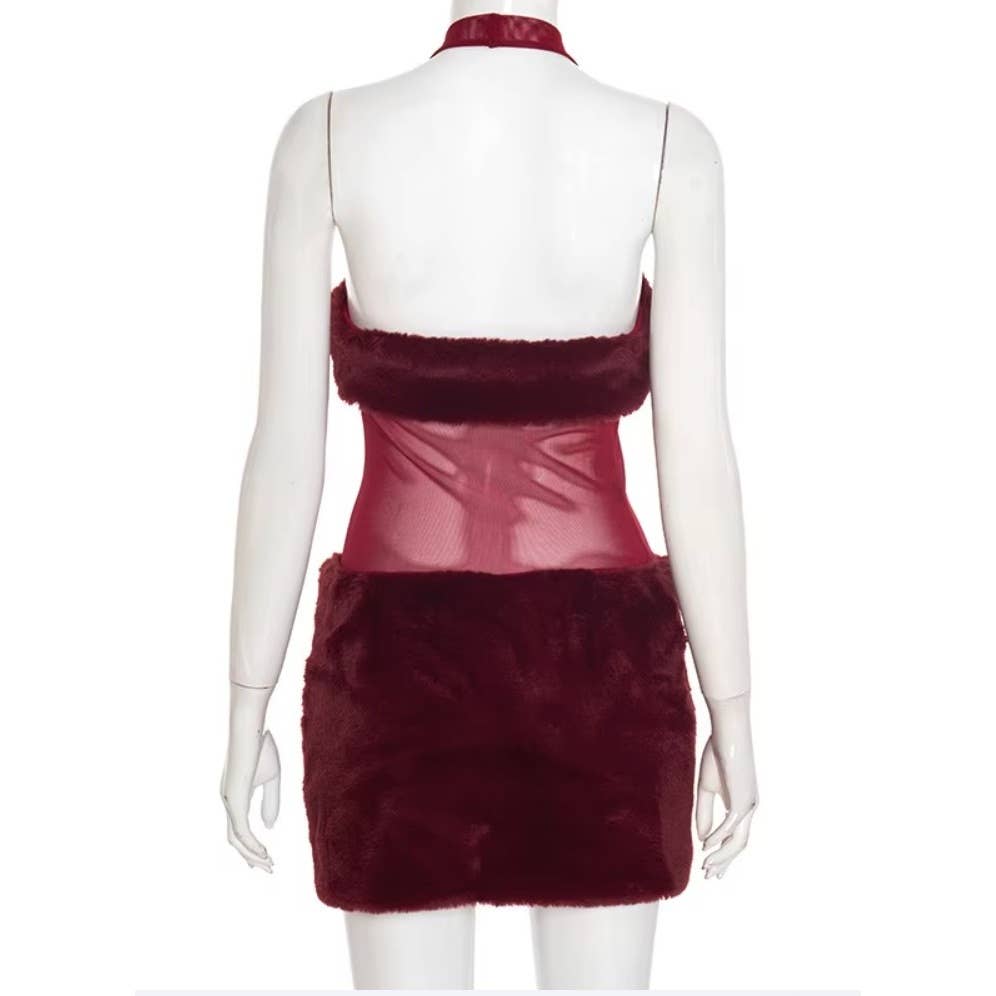 Mesh Fur Mini Dress