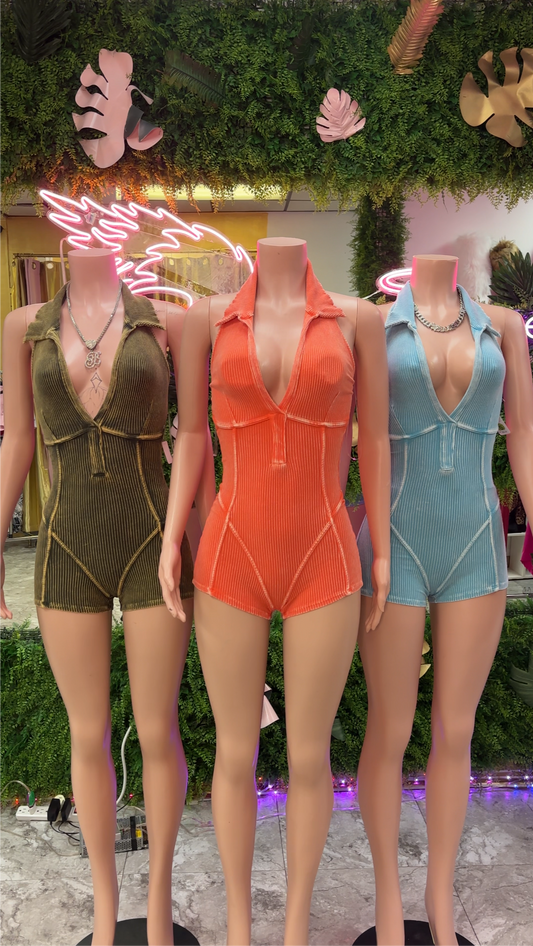 Mineral Washed Halter Romper