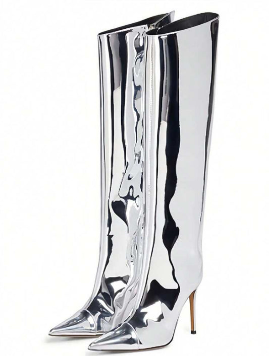 Knee high silver boots