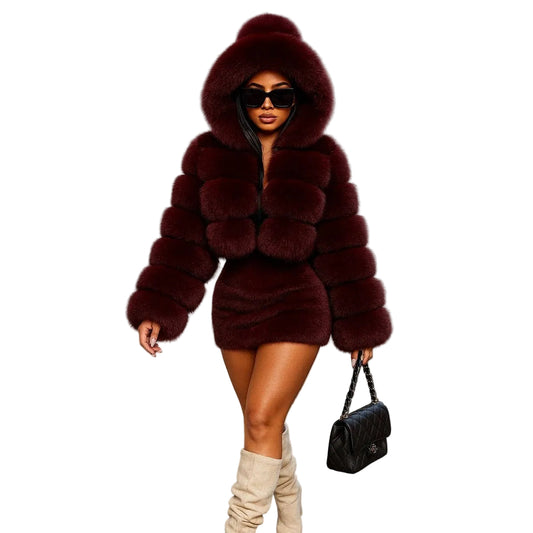 Hooded Faux Fur Fluffy Coat