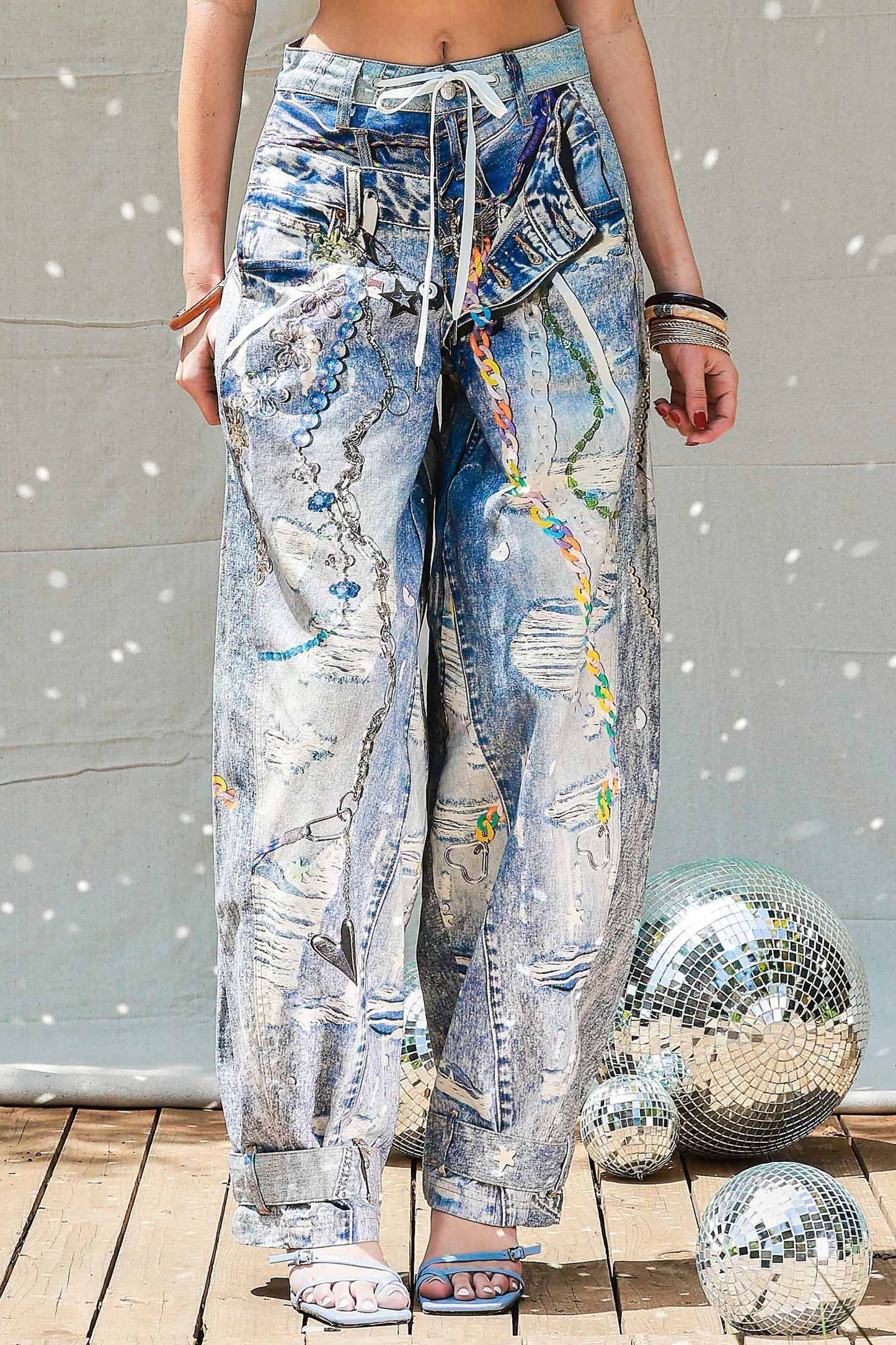 DIGITAL PRINT BARREL JEANS