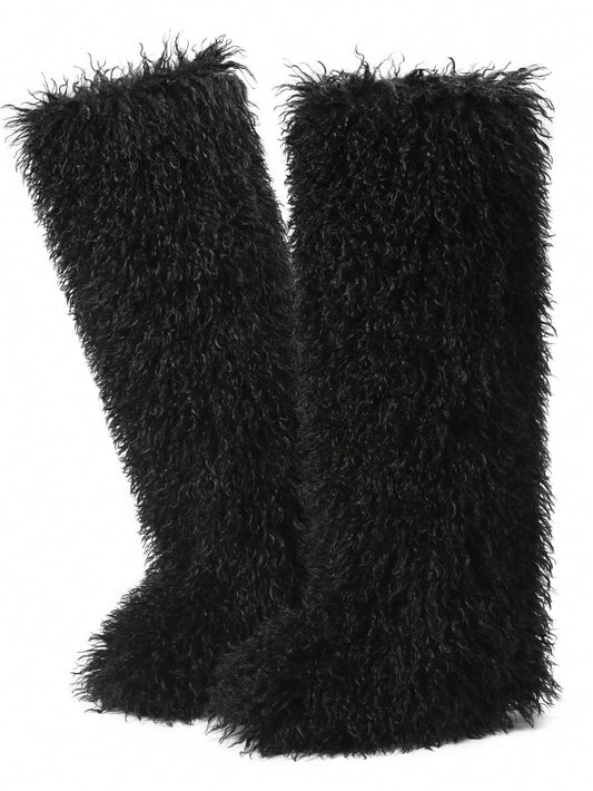 Shaggy Fur Over The Knee Boots