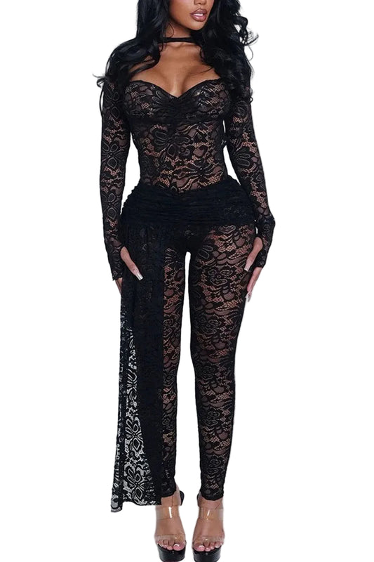 Autumn Lace Bodysuit & Ruched Leggings Set