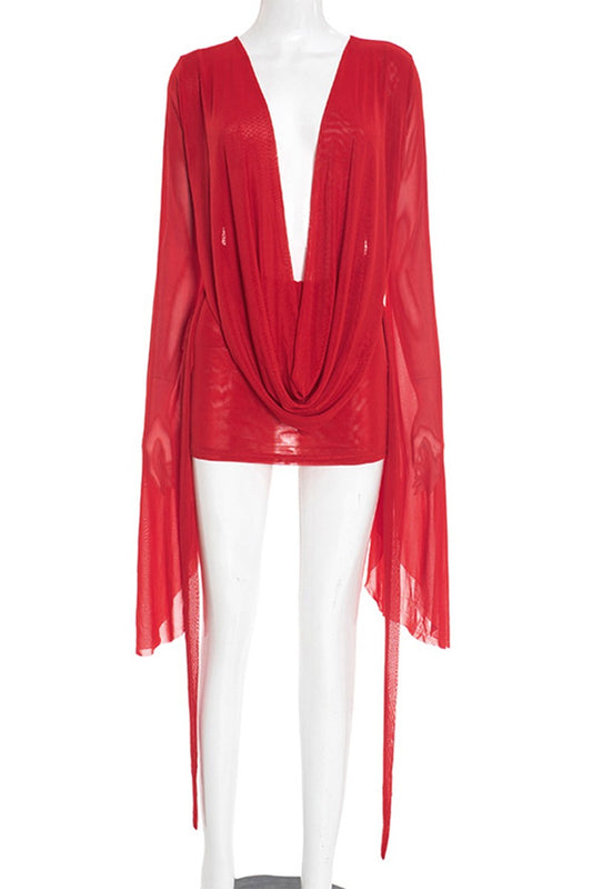 Autumn Cow Neck Dress Red