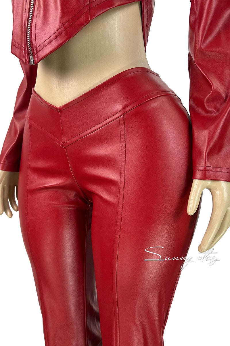 Assymetrical Leather Jacket And Pants Set