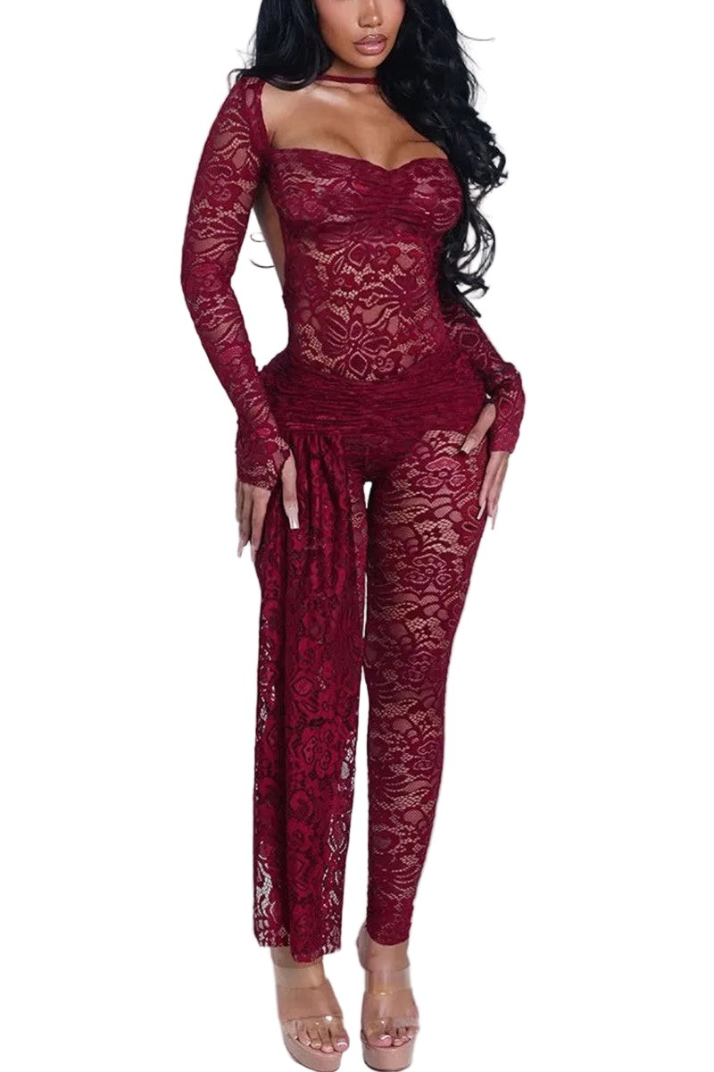 Autumn Lace Bodysuit & Ruched Leggings Set