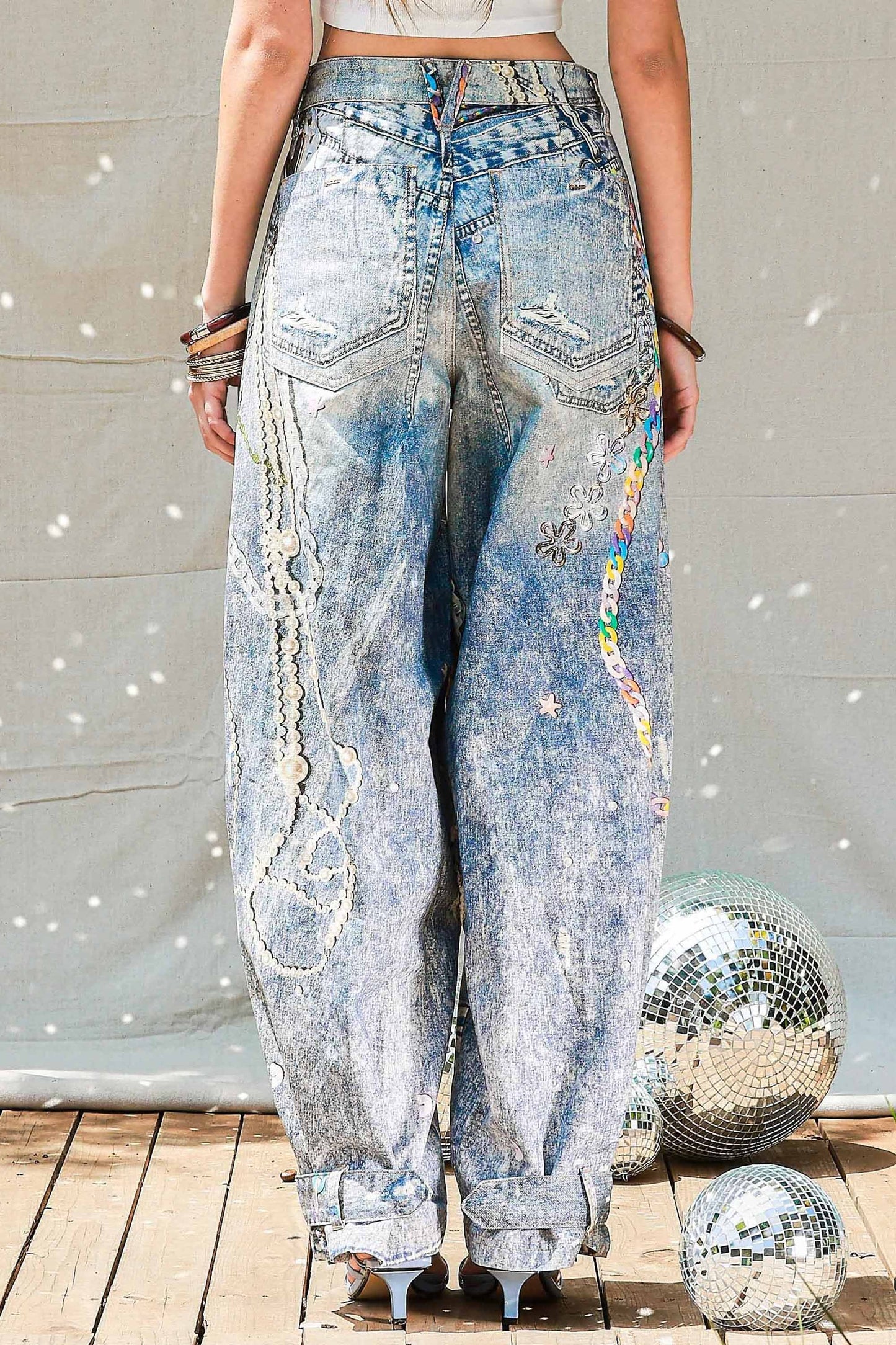 DIGITAL PRINT BARREL JEANS