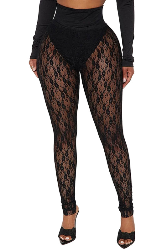 High-waist Lace See-through Leggings