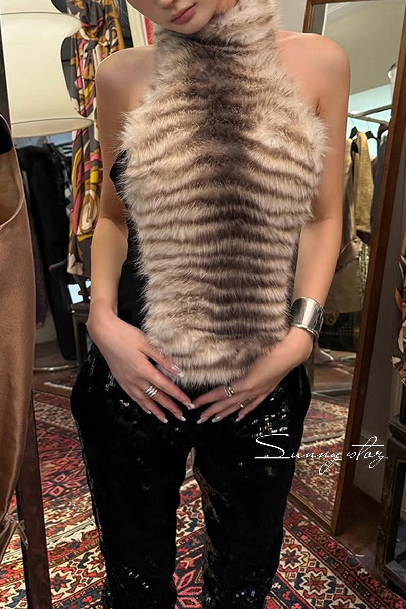 Faux Fur Sleeveless Top
